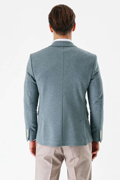 Yeşil Desenli Mono Yaka Çift Yırtmaç Likralı 6 Drop Slim Fit Dar Kesim Klasik Ceket 1002240151 - 6