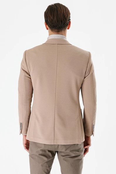 Koyu Vizon Desenli Mono Yaka Astarlı Çift Yırtmaç 6 Drop Slim Fit Dar Kesim Klasik Ceket 1002240150 - Resim 2