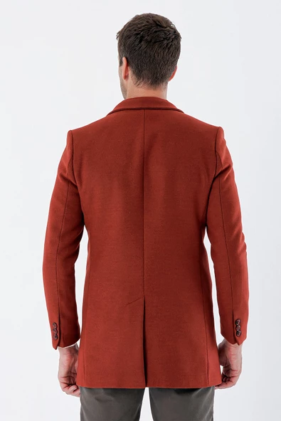 Kiremit Kaşe Mono Yaka Kapitoneli Astar Slim Fit Dar Kesim Klasik Kaban 1008235171 - 6