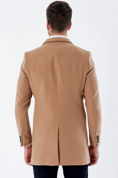 Taba Kaşe Mono Yaka Kapitoneli Astar Slim Fit Dar Kesim Klasik Kaban 1008235171 - 7