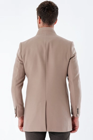 Taş Rengi Kaşe Mono Yaka Kapitoneli Astar Slim Fit Dar Kesim Klasik Kaban 1008235171 - 2