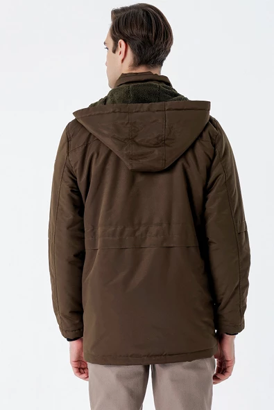 Koyu Haki Gabardin Hakim Yaka Astarlı Slim Fit Dar Kesim Klasik Kaban 1008235157 - 2