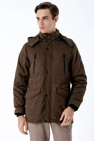 Koyu Haki Gabardin Hakim Yaka Astarlı Slim Fit Dar Kesim Klasik Kaban 1008235157 - 3