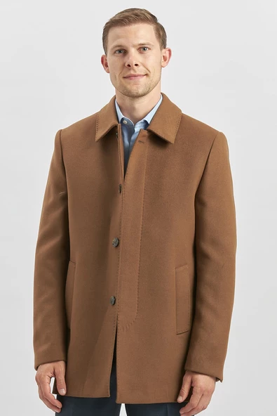 Taba Kaşe Bebe Yaka Kapitoneli Astar Comfort Fit Rahat Kesim Klasik Kaban 1008245161 - 3