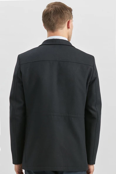 Koyu Lacivert Kaşe Dik Yaka Kapitoneli Astar Slim Fit Dar Kesim Klasik Kaban 1008245150 - 6