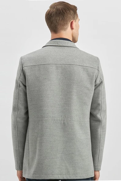 Gri Kaşe Dik Yaka Kapitoneli Astar Slim Fit Dar Kesim Klasik Kaban 1008245150 - 6