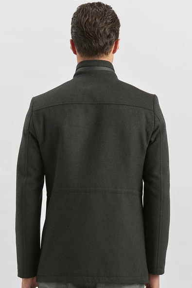 Koyu Antrasit Kaşe Dik Yaka Kapitoneli Astar Slim Fit Dar Kesim Klasik Kaban 1008245150 - 6