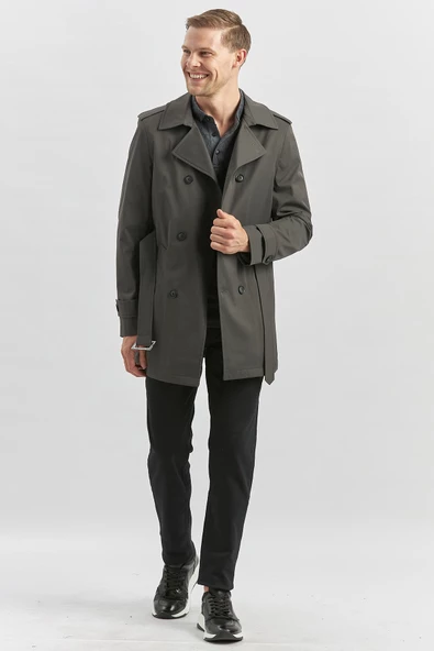 Koyu Antrasit Gabardin Mono Yaka Düz Tek Yırtmaç Tam Astar Slim Fit Classic Kaban 1008245105 - 5