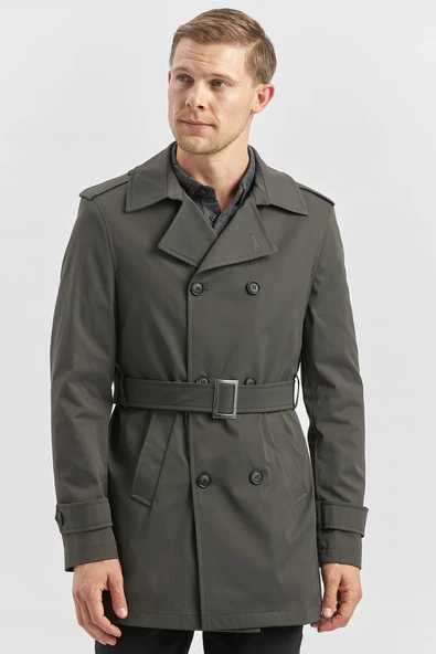 Koyu Antrasit Gabardin Mono Yaka Düz Tek Yırtmaç Tam Astar Slim Fit Classic Kaban 1008245105 - 4