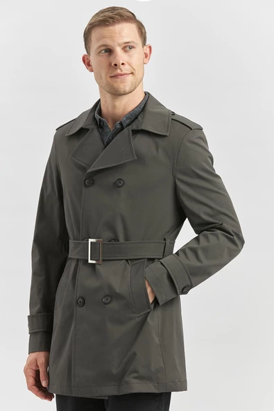 Koyu Antrasit Gabardin Mono Yaka Düz Tek Yırtmaç Tam Astar Slim Fit Classic Kaban 1008245105 - 2