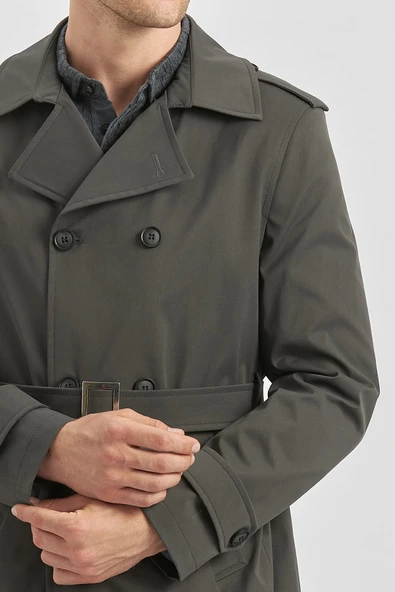 Koyu Antrasit Gabardin Mono Yaka Düz Tek Yırtmaç Tam Astar Slim Fit Classic Kaban 1008245105 - 3