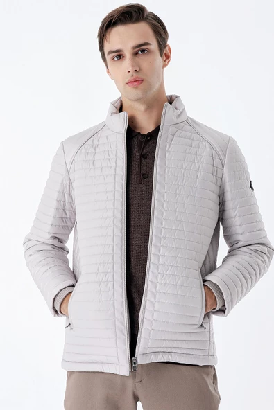 Taş Rengi Kapitone Dolumlu Dik Yaka Astarlı Slim Fit Dar Kesim Casual Mont 1007235264 - Resim 5