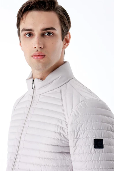 Taş Rengi Kapitone Dolumlu Dik Yaka Astarlı Slim Fit Dar Kesim Casual Mont 1007235264 - Resim 4