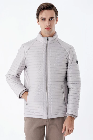 Taş Rengi Kapitone Dolumlu Dik Yaka Astarlı Slim Fit Dar Kesim Casual Mont 1007235264 - Resim 2