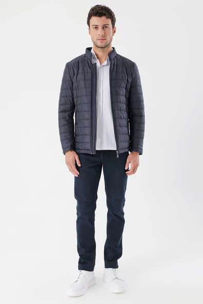 Koyu Lacivert Hakim Yaka Astarlı Slim Fit Dar Kesim Casual Mont 1007235156 - 2