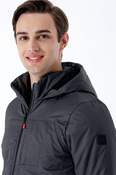 Gri Dik Yaka Astarlı Slim Fit Dar Kesim Casual Mont 1007235161 - 6