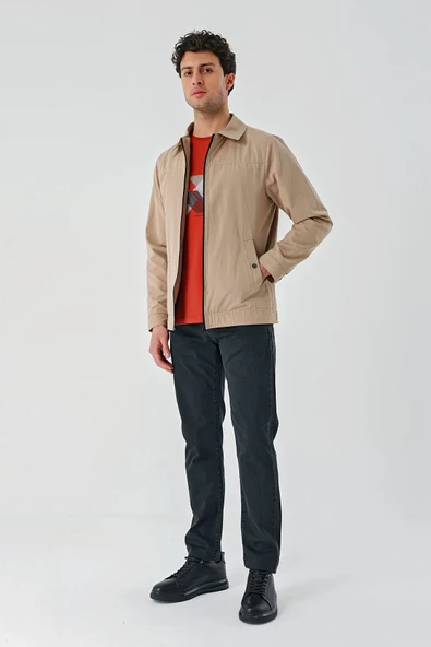 Açık Bej Bez Ayağı Polo Yaka Düz Tam Astar Slim Fit Casual Mont 1007240101 - 6