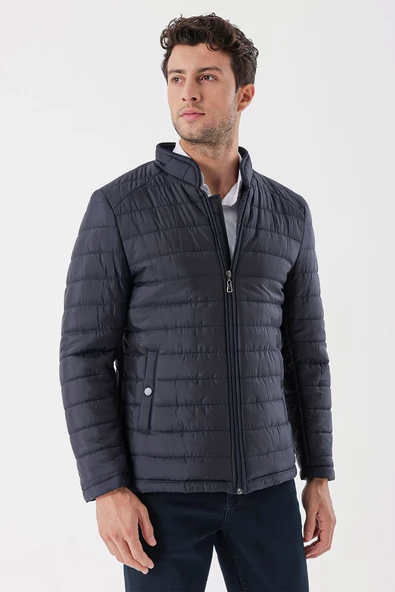 Koyu Lacivert Hakim Yaka Astarlı Slim Fit Dar Kesim Casual Mont 1007235156 - 5