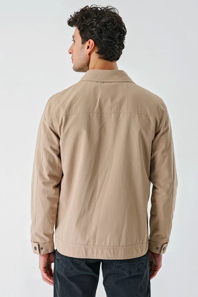 Açık Bej Bez Ayağı Polo Yaka Düz Tam Astar Slim Fit Casual Mont 1007240101 - 8