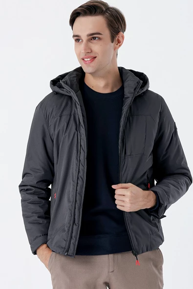 Gri Dik Yaka Astarlı Slim Fit Dar Kesim Casual Mont 1007235161