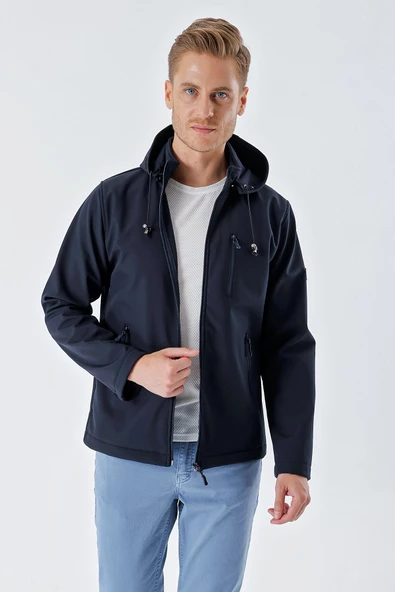 Koyu Lacivert Kapüşonlu Astarlı Slim Fit Dar Kesim Casual Mont 1007235163 - 4