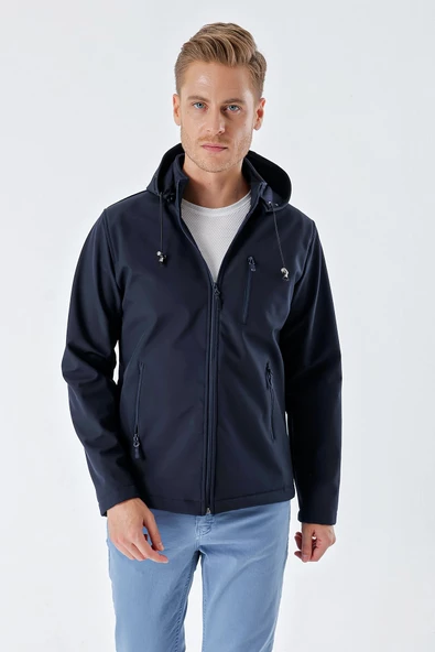 Koyu Lacivert Kapüşonlu Astarlı Slim Fit Dar Kesim Casual Mont 1007235163 - 5