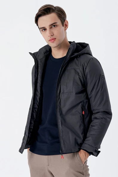 Gri Dik Yaka Astarlı Slim Fit Dar Kesim Casual Mont 1007235161 - 2