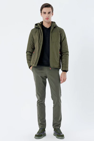 Koyu Haki Dik Yaka Astarlı Slim Fit Dar Kesim Casual Mont 1007235161 - 7