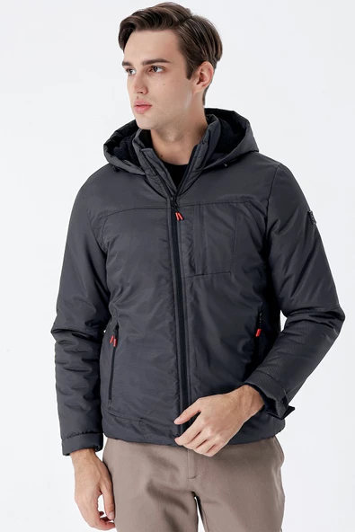 Gri Dik Yaka Astarlı Slim Fit Dar Kesim Casual Mont 1007235161 - 4