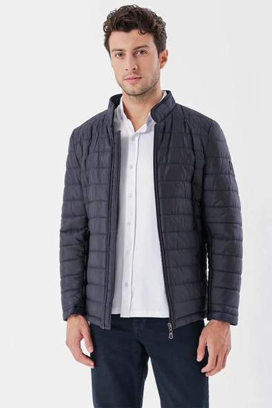 Koyu Lacivert Hakim Yaka Astarlı Slim Fit Dar Kesim Casual Mont 1007235156 - 4