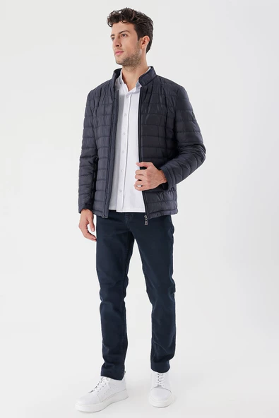 Koyu Lacivert Hakim Yaka Astarlı Slim Fit Dar Kesim Casual Mont 1007235156 - 3