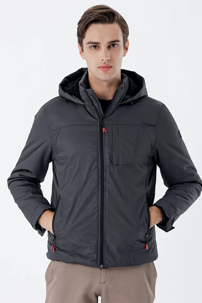 Gri Dik Yaka Astarlı Slim Fit Dar Kesim Casual Mont 1007235161 - 3