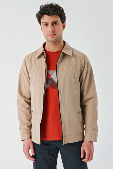 Açık Bej Bez Ayağı Polo Yaka Düz Tam Astar Slim Fit Casual Mont 1007240101 - 3