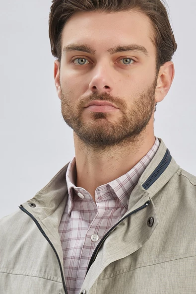 Koyu Bej Dik Yaka Yarım Astar Comfort Fit Rahat Kesim Casual Mont 1007240150 - Resim 6