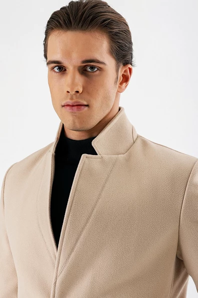 Açık Bej Kaşe Dik Yaka Astarlı Slim Fit Dar Kesim Casual Mont 1007235170 - 5