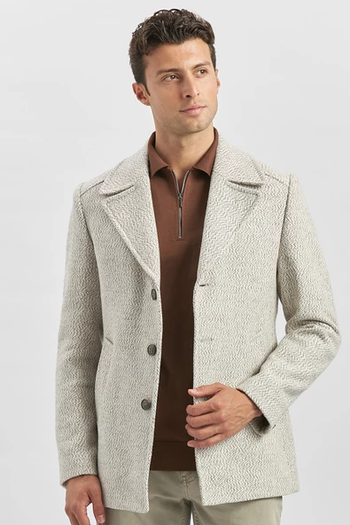 Açık Bej Kaşe Kırlangıç Yaka Desenli Astarlı Slim Fit Dar Kesim Klasik Mont 1007245150 - 4