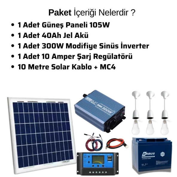 105 Watt Güneş Paneli Tv Aydınlatma Paketi Solar Paket - 3