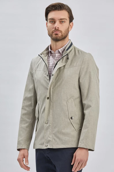 Koyu Bej Dik Yaka Yarım Astar Comfort Fit Rahat Kesim Casual Mont 1007240150 - Resim 4