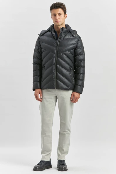 Koyu Lacivert Dolumlu Çıkarılabilir Kapüşonlu Astarlı Slim Fit Dar Kesim Casual Mont 1007245151 - Resim 3