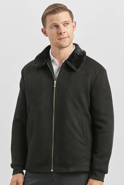 Siyah Dolumlu Kürklü Yaka Likralı Kapitoneli Astar Slim Fit Dar Kesim Casual Mont 1007245152 - 5