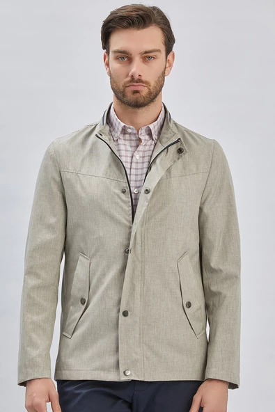 Koyu Bej Dik Yaka Yarım Astar Comfort Fit Rahat Kesim Casual Mont 1007240150 - Resim 3