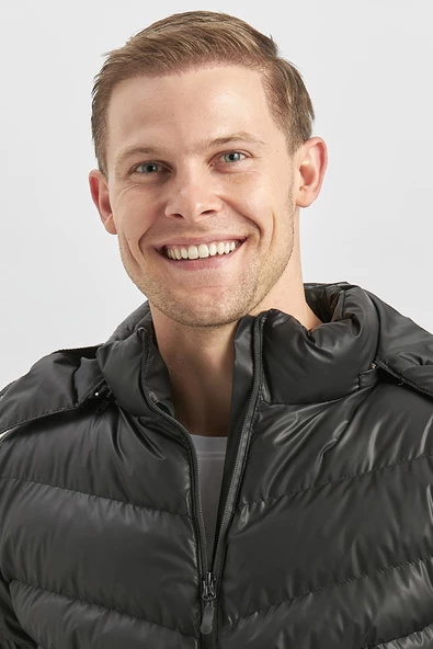 Siyah Dolumlu Çıkarılabilir Kapüşonlu Astarlı Slim Fit Dar Kesim Casual Mont 1007245151 - Resim 6