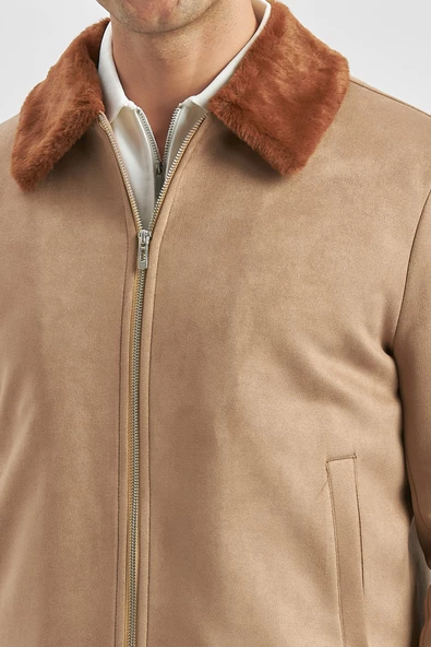 Koyu Camel Dolumlu Kürklü Yaka Likralı Kapitoneli Astar Slim Fit Dar Kesim Casual Mont 1007245152 - Resim 6