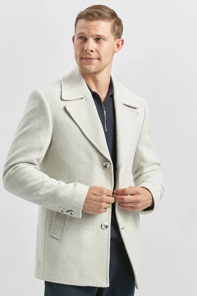 Taş Rengi Kaşe Kırlangıç Yaka Desenli Astarlı Slim Fit Dar Kesim Klasik Mont 1007245150 - 3