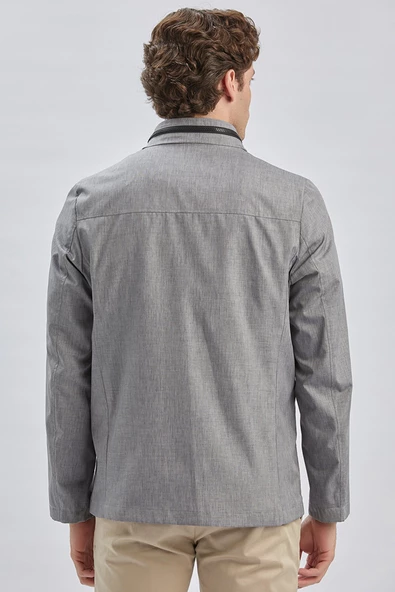 Gri Dik Yaka Yarım Astar Comfort Fit Rahat Kesim Casual Mont 1007240150 - Resim 5