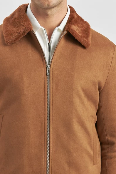 Tütün Dolumlu Kürklü Yaka Likralı Kapitoneli Astar Slim Fit Dar Kesim Casual Mont 1007245152 - Resim 5