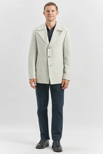 Taş Rengi Kaşe Kırlangıç Yaka Desenli Astarlı Slim Fit Dar Kesim Klasik Mont 1007245150 - 4