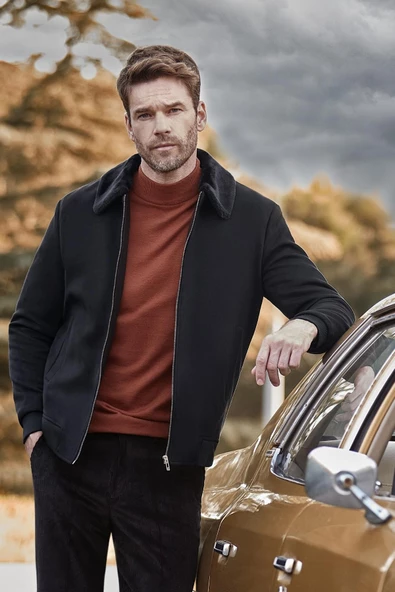 Siyah Dolumlu Kürklü Yaka Likralı Kapitoneli Astar Slim Fit Dar Kesim Casual Mont 1007245152