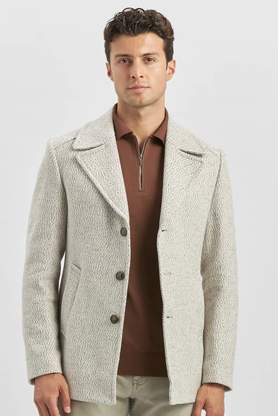 Açık Bej Kaşe Kırlangıç Yaka Desenli Astarlı Slim Fit Dar Kesim Klasik Mont 1007245150 - 3