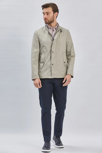 Koyu Bej Dik Yaka Yarım Astar Comfort Fit Rahat Kesim Casual Mont 1007240150 - Resim 2